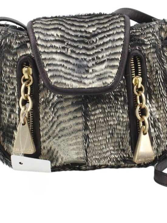 See By Chloe Handbags - See by Chloe Metallic Black & Cream Woven Crossbody Bag with Gold Hardware